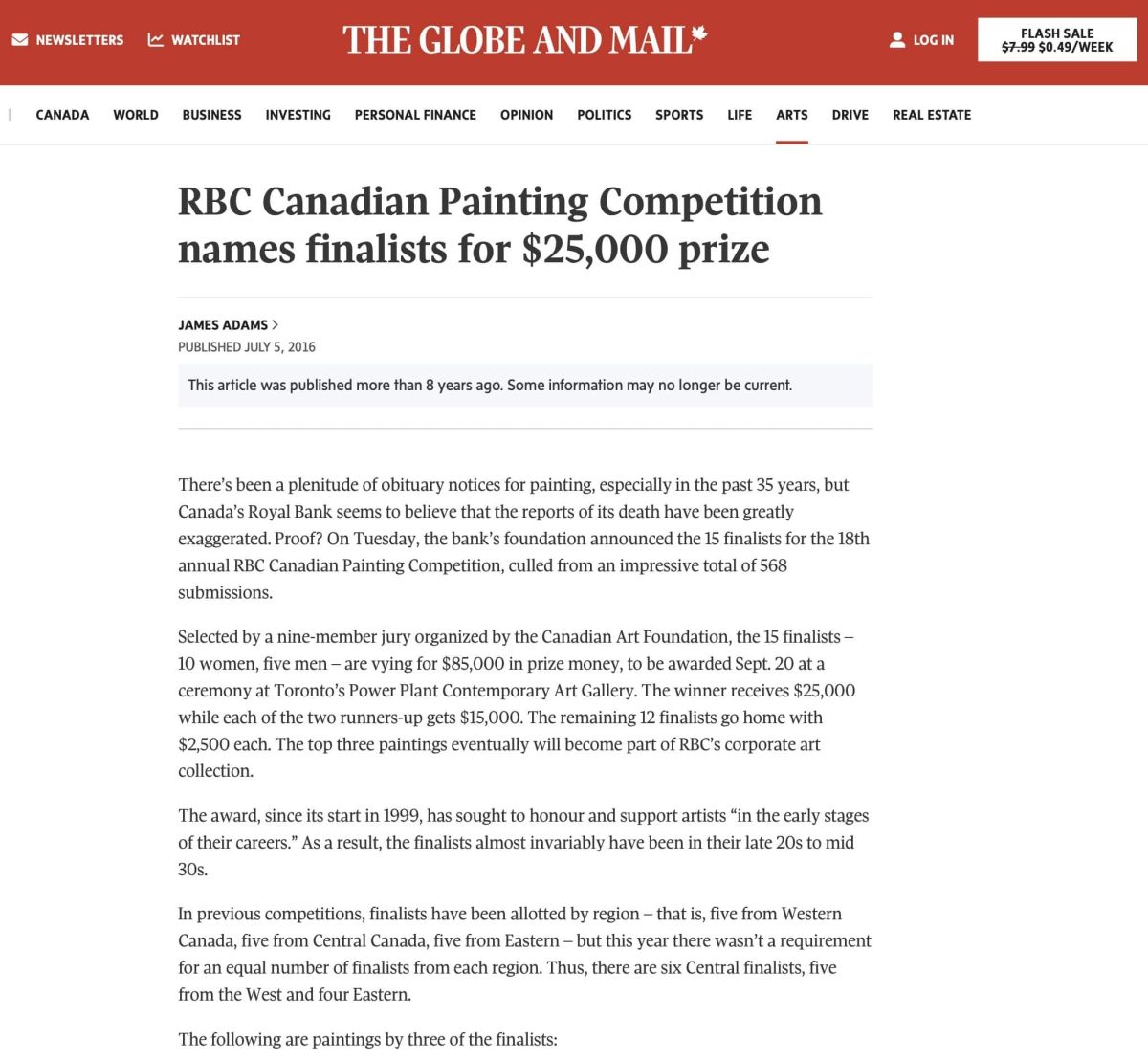 Installation view, RBC Canadian Painting Competition names finalists for $25,000 prize, 2016