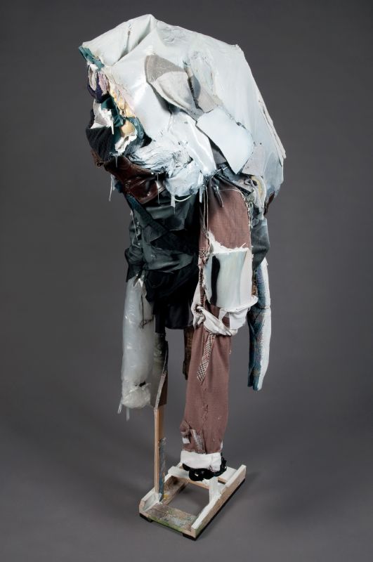 Body of Eris, 20111031, 74 × 18 × 48 in (1880 × 457 × 1219 mm), digital image of acrylic, spray paint, found objects on canvas, paper, wood