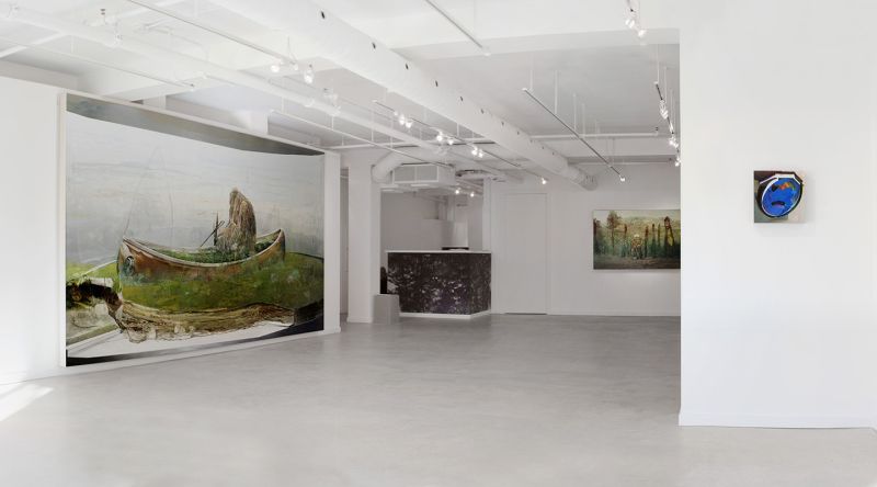 Installation view, On Now >> Alex Fischer @ O'Born Contemporary, 20101101 — Straw Man, Purple Jesus, Beyond The Fall