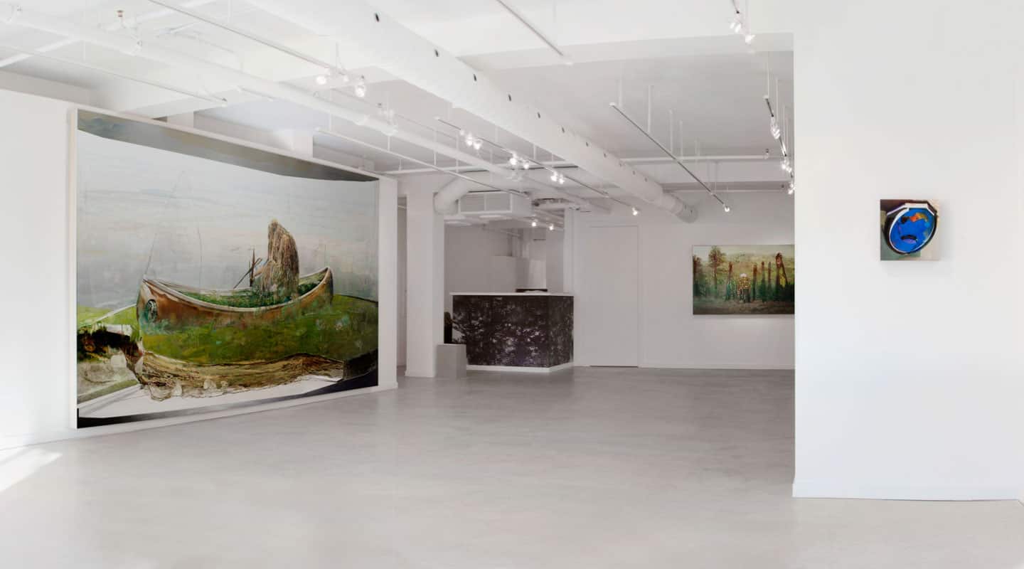 Alex Fischer, (LEFT) Straw Man, 2012. (CENTER) Beyond The Fall, 2011. (RIGHT) Purple Jesus, 2011 installed in 'Beyond The Fall' at O'Born Contemporary