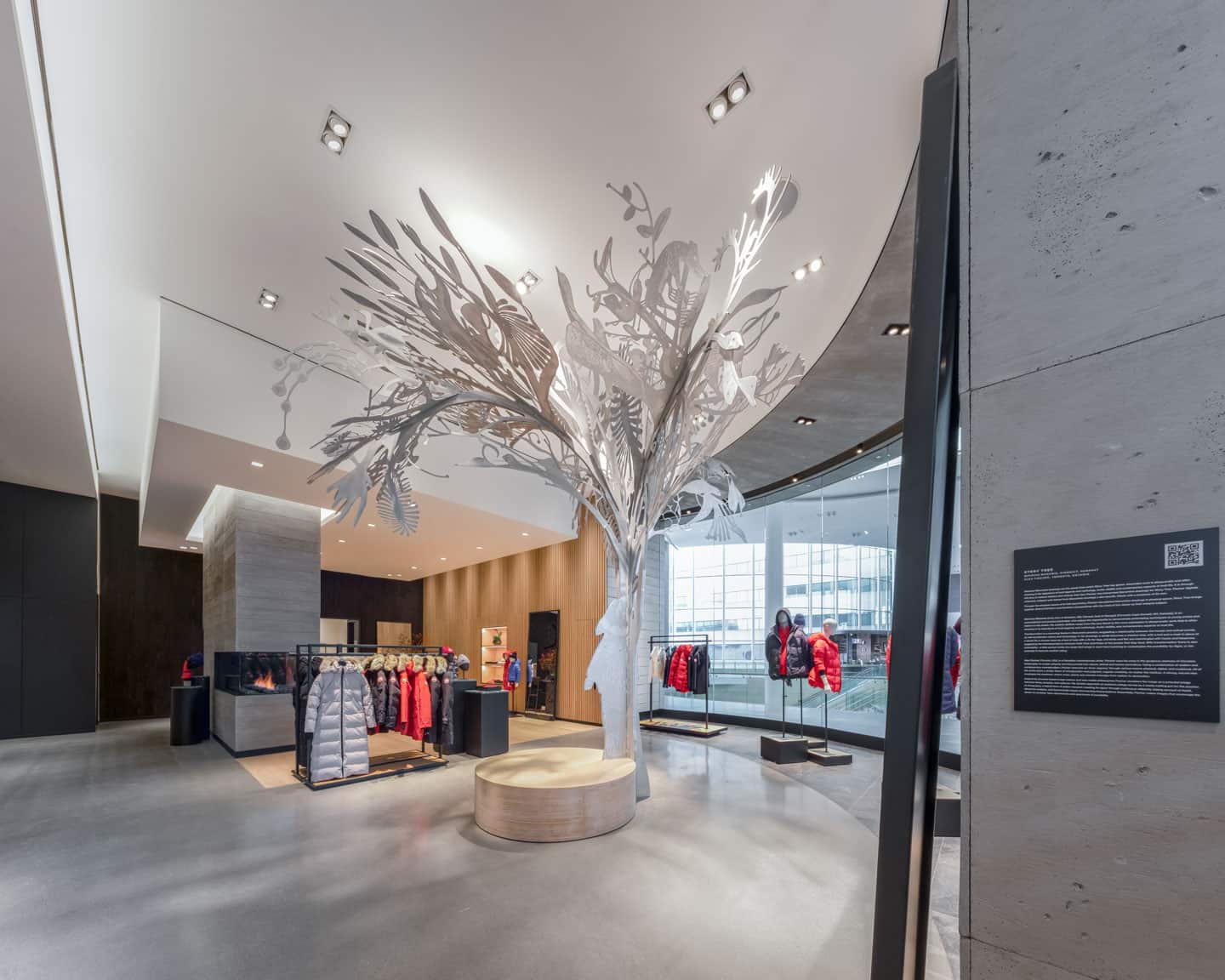 Alex Fischer & Qavavau Manumie, Story Tree, 2020, in situ Canada Goose, Yorkdale Mall, Toronto, Canada Alex Fischer & Qavavau Manumie, Story Tree, 2020, in situ Canada Goose, Yorkdale Mall, Toronto, Canada